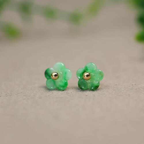 飘阳绿缅甸天然A货翡翠梅花耳钉
