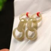 特价 D997一对老坑冰种天然A货翡翠三连环 镶嵌耳坠漂亮