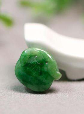 特价#5386糯底飘辣绿天然A货翡翠寿桃吊坠