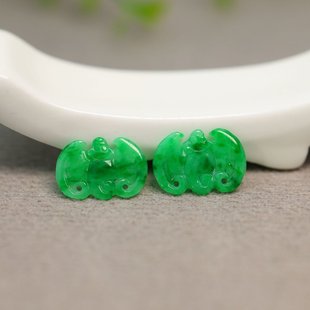 镶嵌耳钉戒指裸石 I919一对冰种满绿缅甸天然A货翡翠蝙蝠戒面