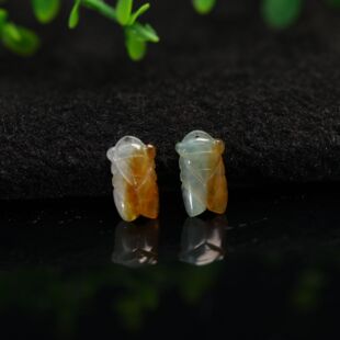 #J745一对冰种飘黄翡缅甸天然A货翡翠玉蝉一鸣惊人知了小吊坠坠角