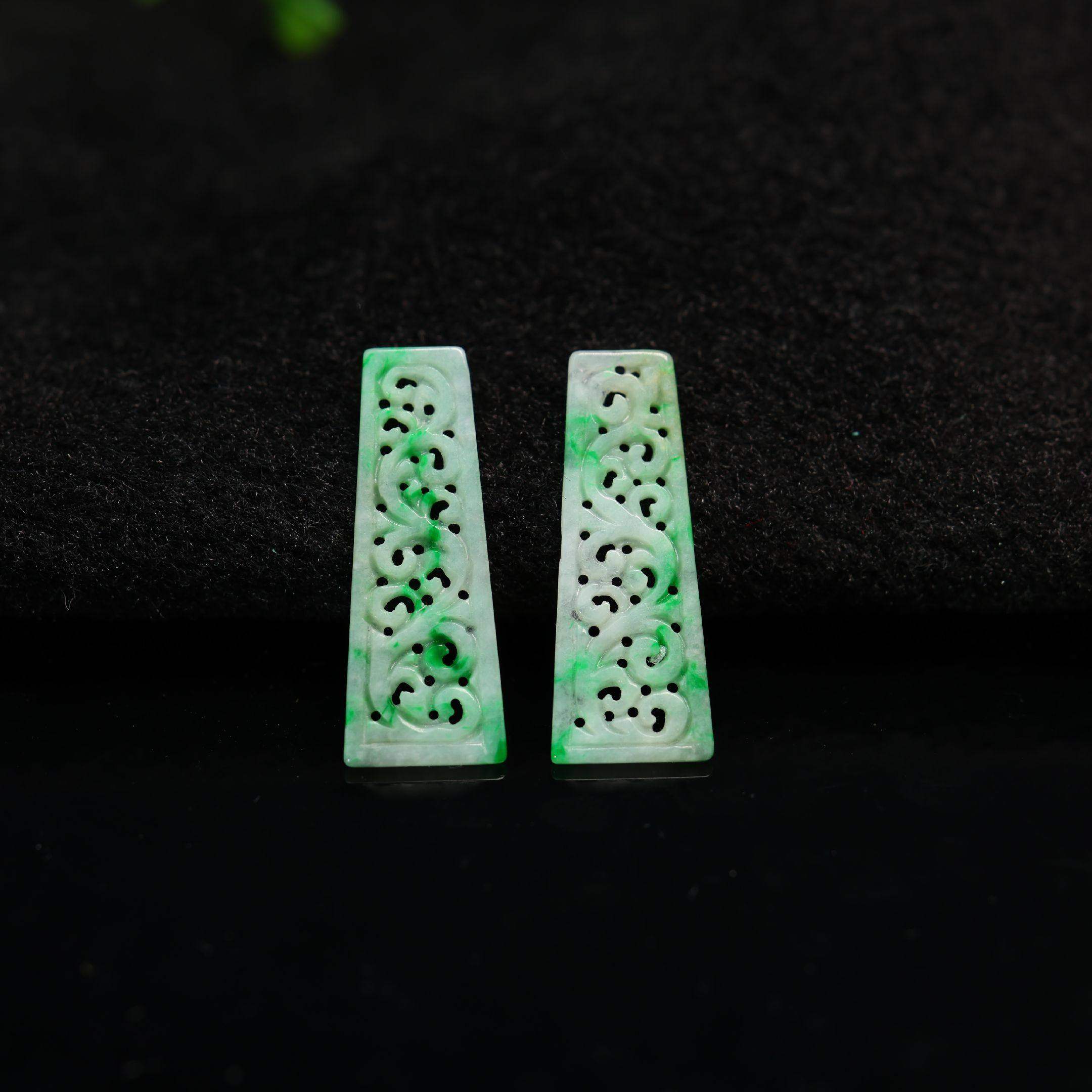 #K261一对白底飘阳绿缅甸天然A货翡翠镂空雕花梯形耳坠花片裸石,珠宝/钻石/翡翠,翡翠裸石/蛋面,淘宝优惠券,粉丝福利购,淘宝优惠卷