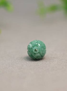 #L023冰糯种晴水绿天然A货翡翠团寿雕花珠子