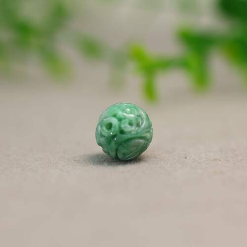 天然A货翡翠团寿龙纹雕花珠子