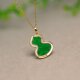 18K金加钻石白贝镶嵌满绿天然A货翡翠葫芦锁骨吊坠 J352 不含链