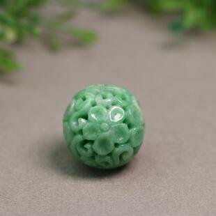 特价 7405满绿天然A货翡翠镂空龙纹梅花雕花珠子吊坠大佛珠
