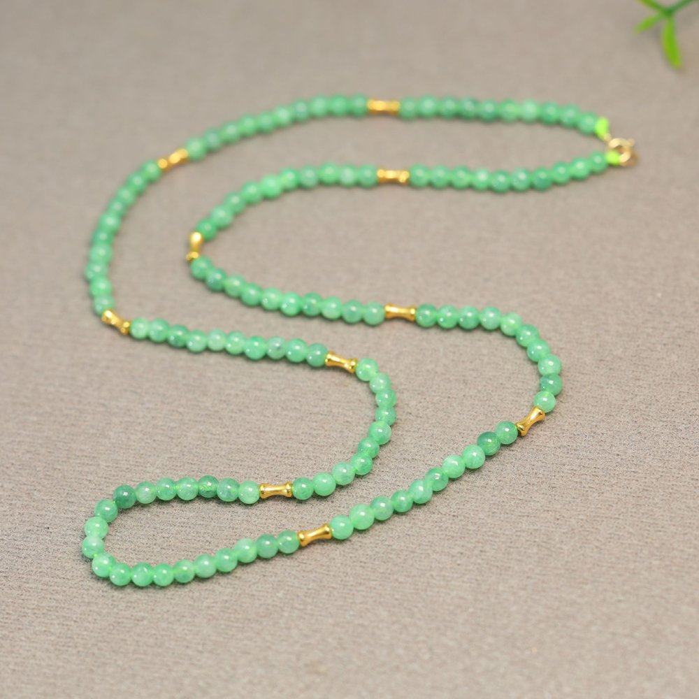 #L038 18K金管珠搭配冰种阳绿天然A货翡翠小米珠小圆珠子项链,珠宝/钻石/翡翠,颈饰,淘宝优惠券,粉丝福利购,淘宝优惠卷