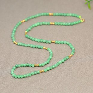 #L038 18K金管珠搭配冰种阳绿天然A货翡翠小米珠小圆珠子项链