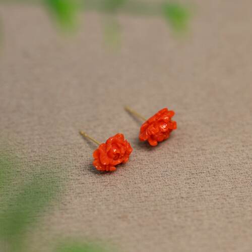 天然有机红宝牡丹花耳钉