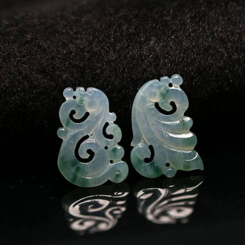 天然A货翡翠龙纹雕花耳坠花片