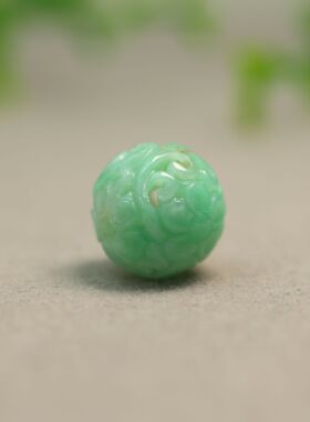 #J905糯底飘阳绿缅甸天然A货翡翠圆形镂空雕花珠子 17MM佛珠顶珠