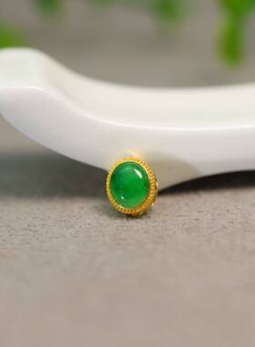 #K822 18K工艺镶嵌冰种满绿缅甸天然A货翡翠蛋面小香盒