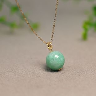 18K金镶嵌阳绿缅甸天然A货翡翠素面圆珠子吊坠挂坠 K071