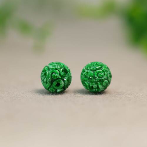天然A货翡翠团寿龙纹雕花珠子