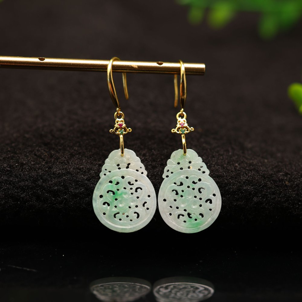 天然A货翡翠镂空福在眼前耳坠