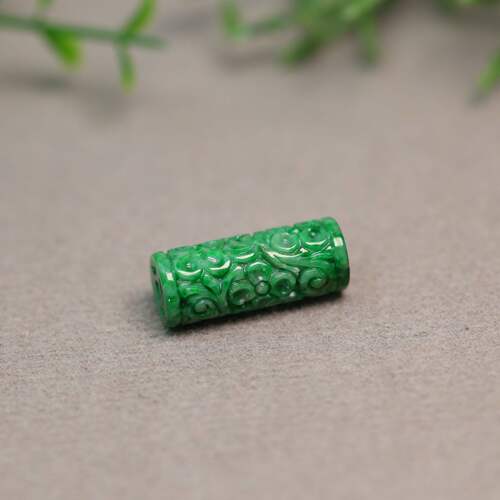 天然A货翡翠雕花圆柱形管珠桶珠