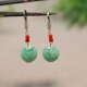 G895 S925银镶嵌果绿色天然A货翡翠团寿纹雕花珠子耳坠耳钩款