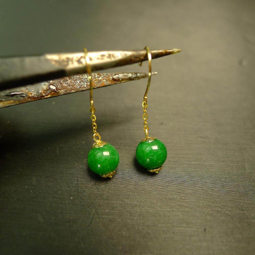 特价一对18K金镶嵌辣绿天然翡翠珠子耳坠耳钩款,珠宝/钻石/翡翠,耳饰,淘宝优惠券,粉丝福利购,淘宝优惠卷
