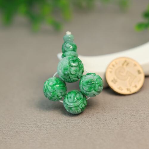 天然A货翡翠雕花珠子三通佛头