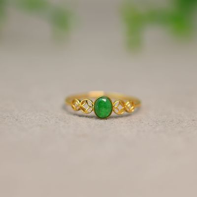 缅甸天然A货翡翠小蛋面戒指