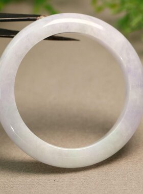 特价#E431 54MM圈口糯底紫色飘绿花天然A货翡翠正圈手镯