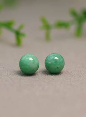 #K388一对满绿缅甸天然A货翡翠珠子10MM素面圆珠散珠