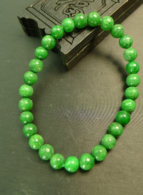 特价#F046一串满色辣绿天然A货翡翠素面圆形珠子手串手链