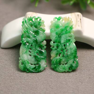 老翡翠复古镂空凤鸟吊坠胸针花片