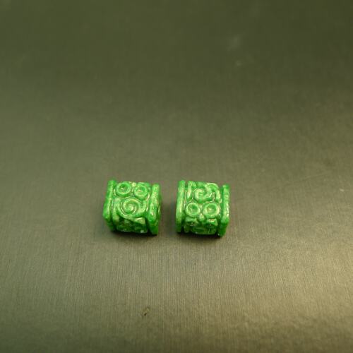 缅甸天然A货翡翠方形雕花桶珠
