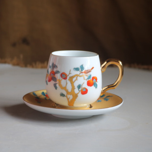 陶瓷茶杯下午茶杯子150毫升带杯垫一生一世咖啡杯描金家用品茗杯