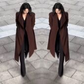 春装 女士风衣 赫本风复古御姐范气质大衣胖mm洋气过膝长款 大码 女装