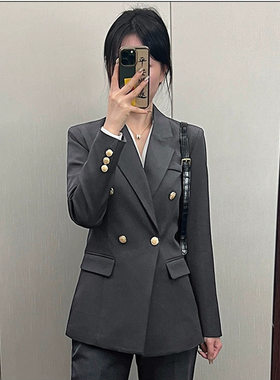 高端显瘦藏青职业西服套装胖mm