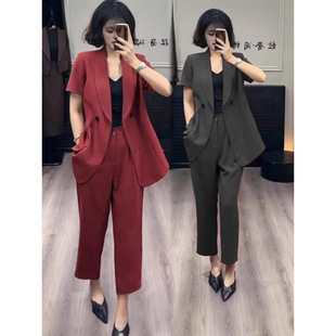 胖mm大码女装薄款西装套装通勤工作服职业西服一整套小脚裤200斤