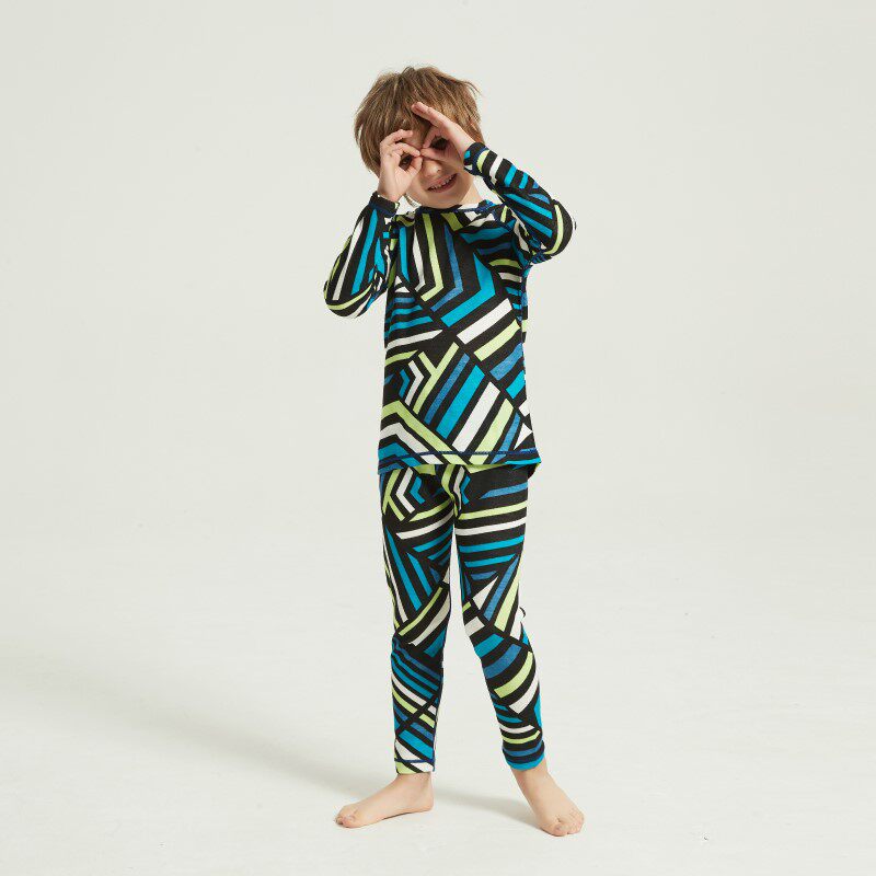 新品美利奴羊毛竹纤维儿童居家服印花卡通内衣裤速干秋衣秋裤