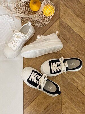 真皮网面透气轻便时尚百搭厚底娃娃头板鞋33190