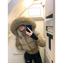 羽绒服女 毛领连帽90白鸭绒面包服收腰加厚短款 PrettyDragon 冬季