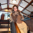 PrettyDragon拼接皮草针织开衫 大毛领显瘦加绒厚短外套女毛绒上衣