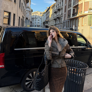 PrettyDragon雪狼大毛领内里毛绒兔毛保暖夹克棉服短外套派克服女