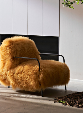 BRUXELLES布鲁塞尔羊毛椅意式轻奢真皮羊毛休闲椅单人沙发椅CF012