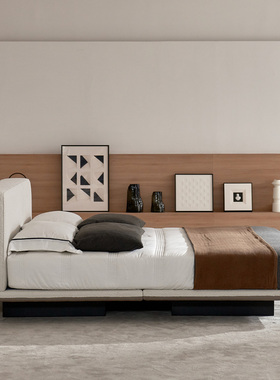 如恩地平线床高端意式极简风格布艺床主卧悬浮双人床齐边床 BD201