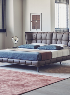 如恩HUSKBED原版复刻肌肉床意式极简面包床稻壳床真皮双人床BD246