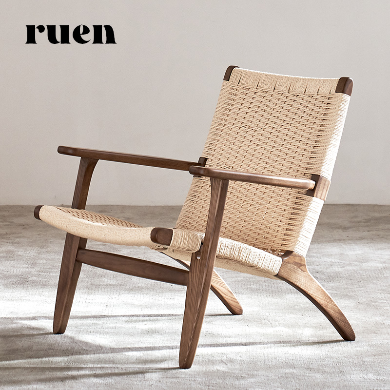 如恩白蜡木原木风藤编椅