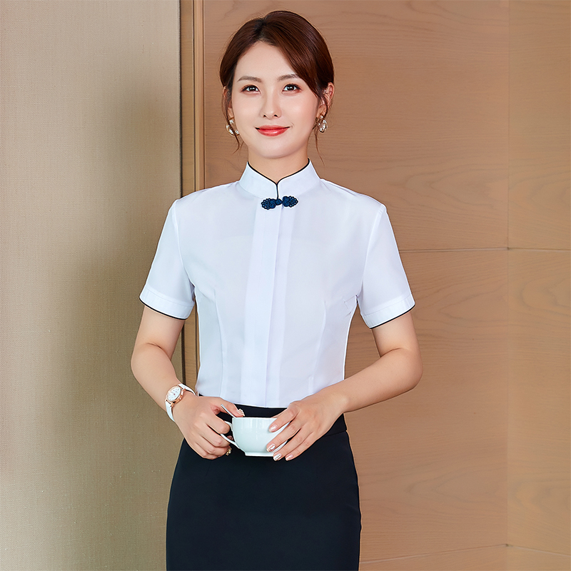 春夏长短袖衬衫女白色职业上衣衬衣高档酒店餐饮售楼美容院工作服