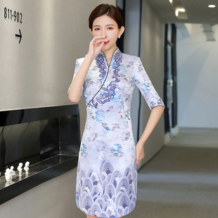 航空空姐职业装女夏空乘制服旗袍高端迎宾礼仪售楼部前台工作服