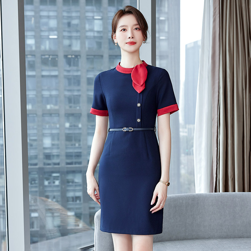 夏季短袖职业修身制服连衣裙美容院女裙酒店前台售楼部工作服工装