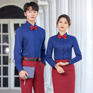 男女职业衬衫酒店前台接待工装修身通勤休闲餐饮服务员工作服衬衣