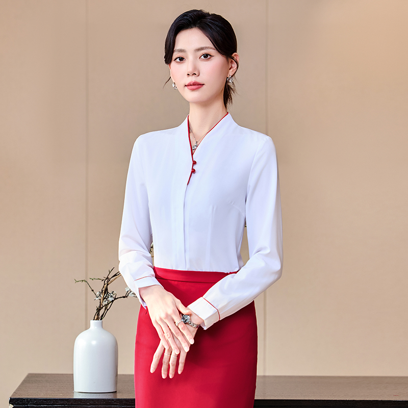 长袖通勤新中式衬衫女新款制服餐厅酒店前台服务员工作服衬衣职业