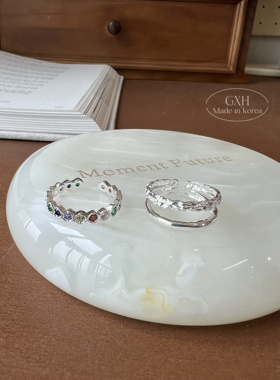 美式韩国彩色水钻双层开口戒指