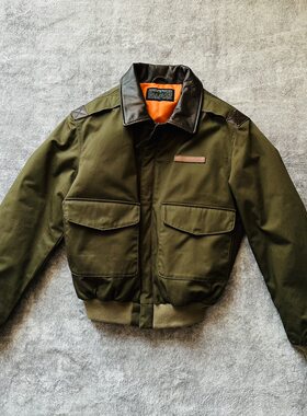 A2秋冬飞行服夹克男士军事风棉服配皮肩膀硬朗飞行夹克棉衣橄榄绿