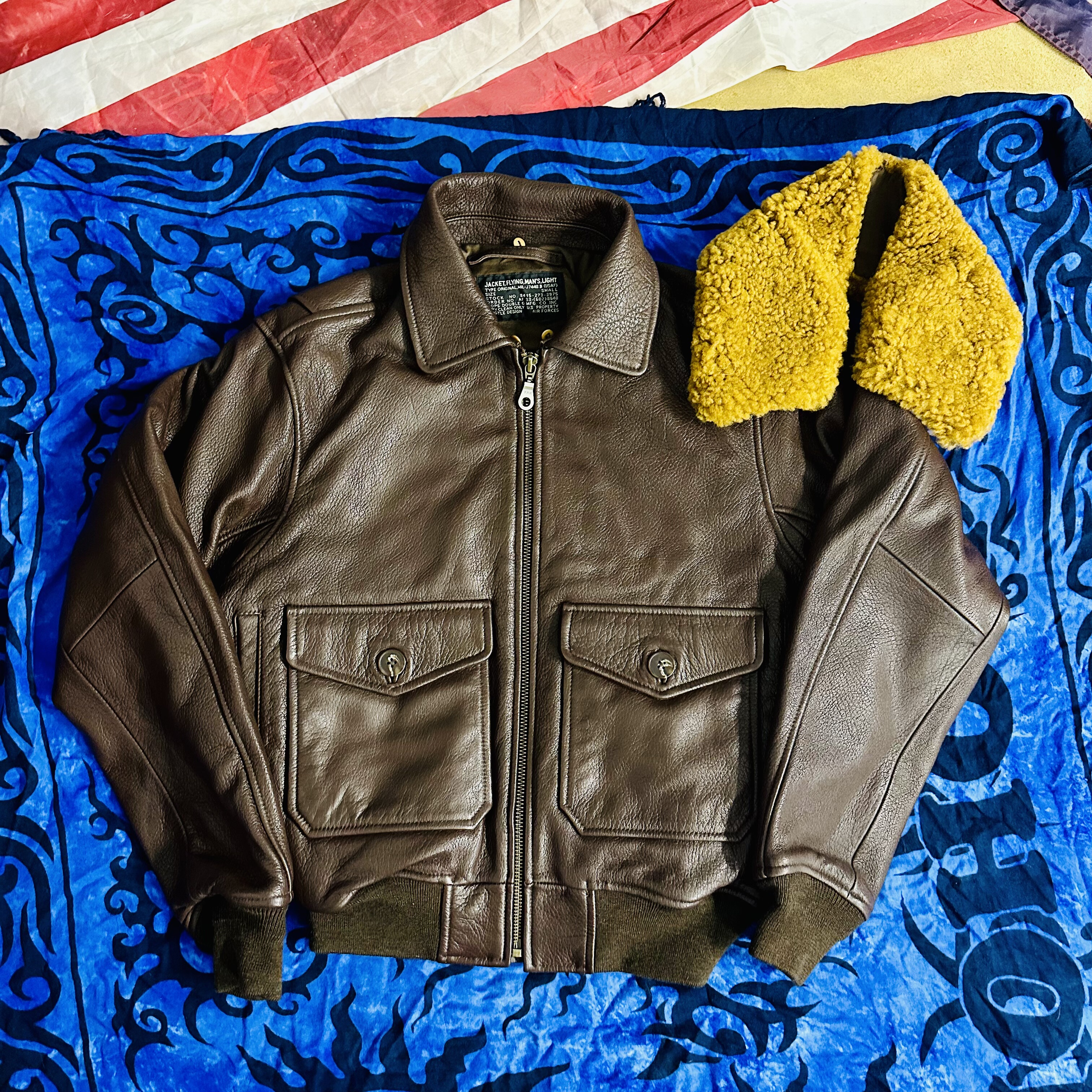 美版G1皮衣纯色飞行服皮夹克山羊皮复古真羊毛领外套军事风Jacket